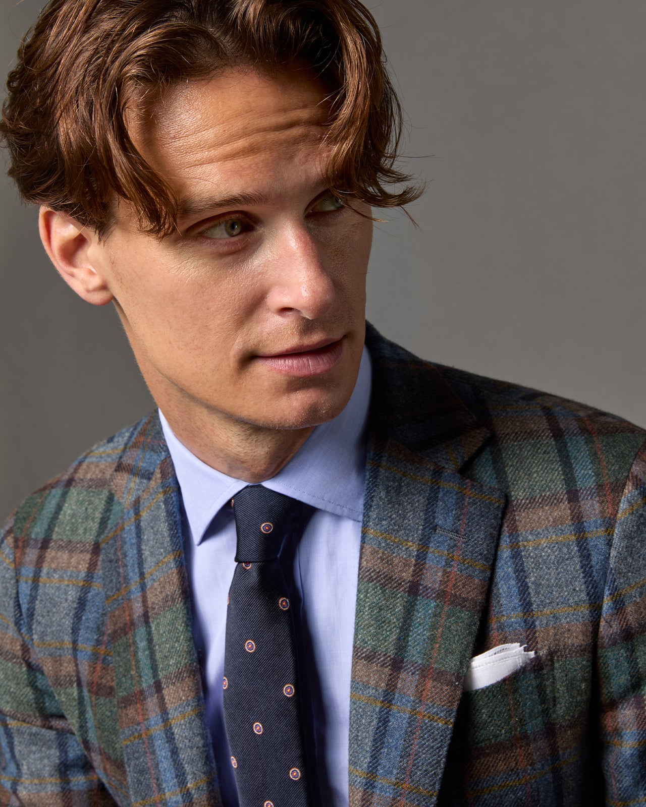 Virgil No. 2 Jacket in Blue/Green/Merlot Blanket Plaid Tweed