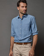 Load image into Gallery viewer, Spread Collar Sport Shirt in Extra Light Washed Chambray
