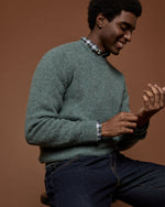 Load image into Gallery viewer, Washed Crewneck Sweater in Heather Pine Shetland Wool
