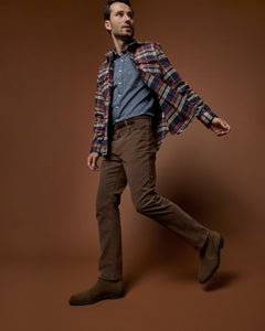 CPO Shirt in Navy/Red/Gold Brushed Plaid Twill