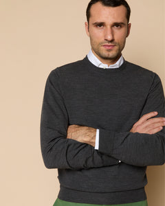 Fine-Gauge Crewneck Sweater in Heather Charcoal Escorial Wool