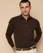 Load image into Gallery viewer, Long-Sleeved Rally Polo Sweater in Brazil Nut Cotton/Cashmere
