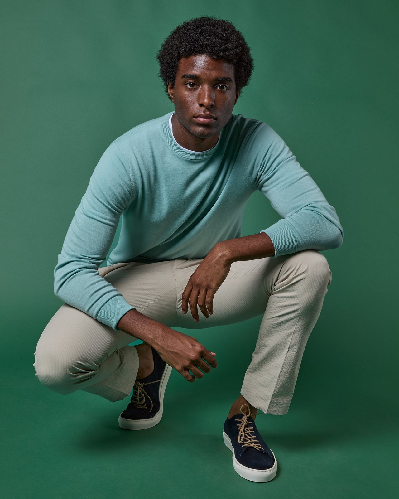 Fine-Gauge Crewneck Sweater in Celadon Escorial Wool