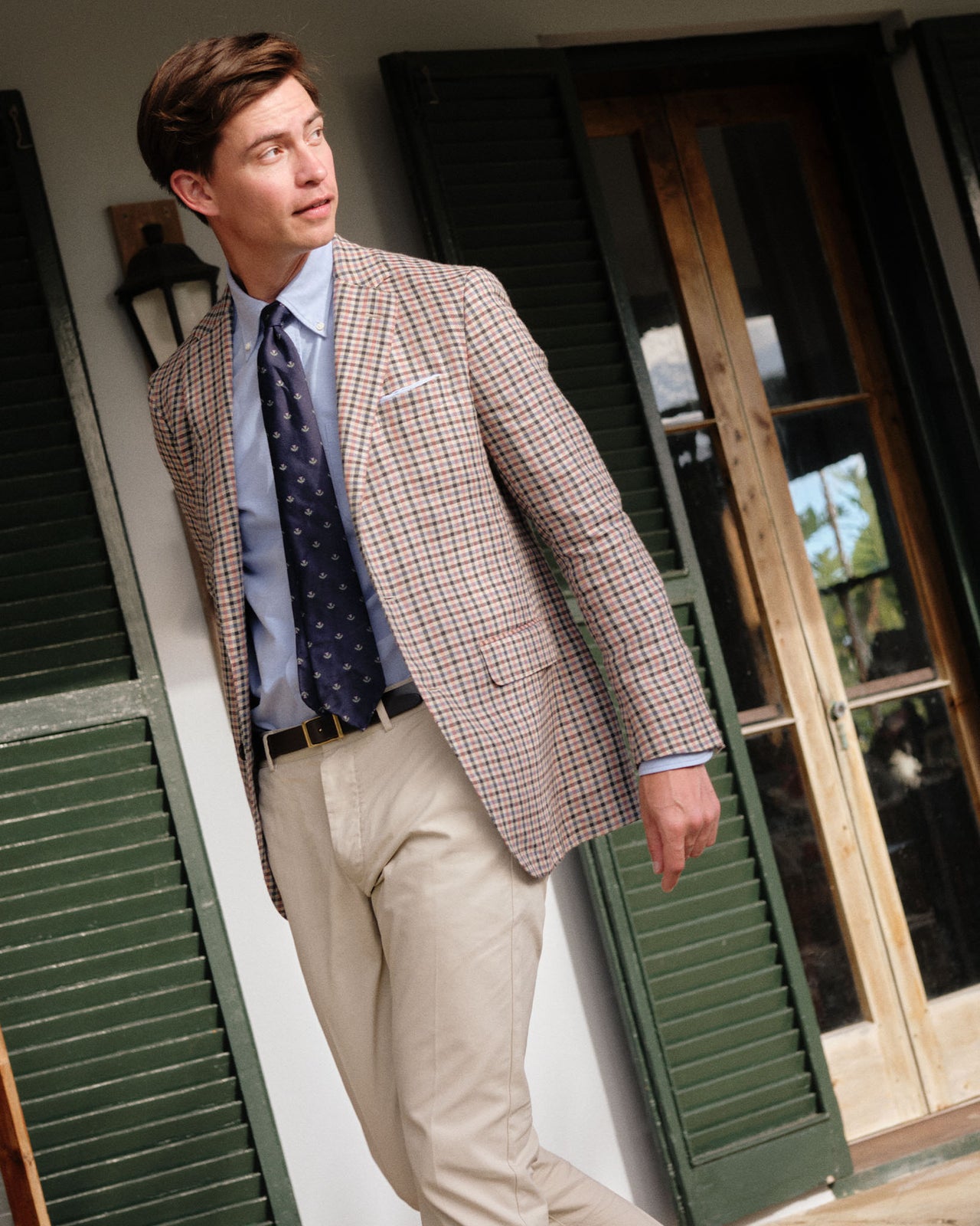 Virgil No. 2 Jacket in Oat/Blue/Pink Check Hopsack