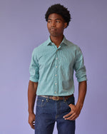 Load image into Gallery viewer, Spread Collar Sport Shirt in Kelly Micro Gingham Poplin
