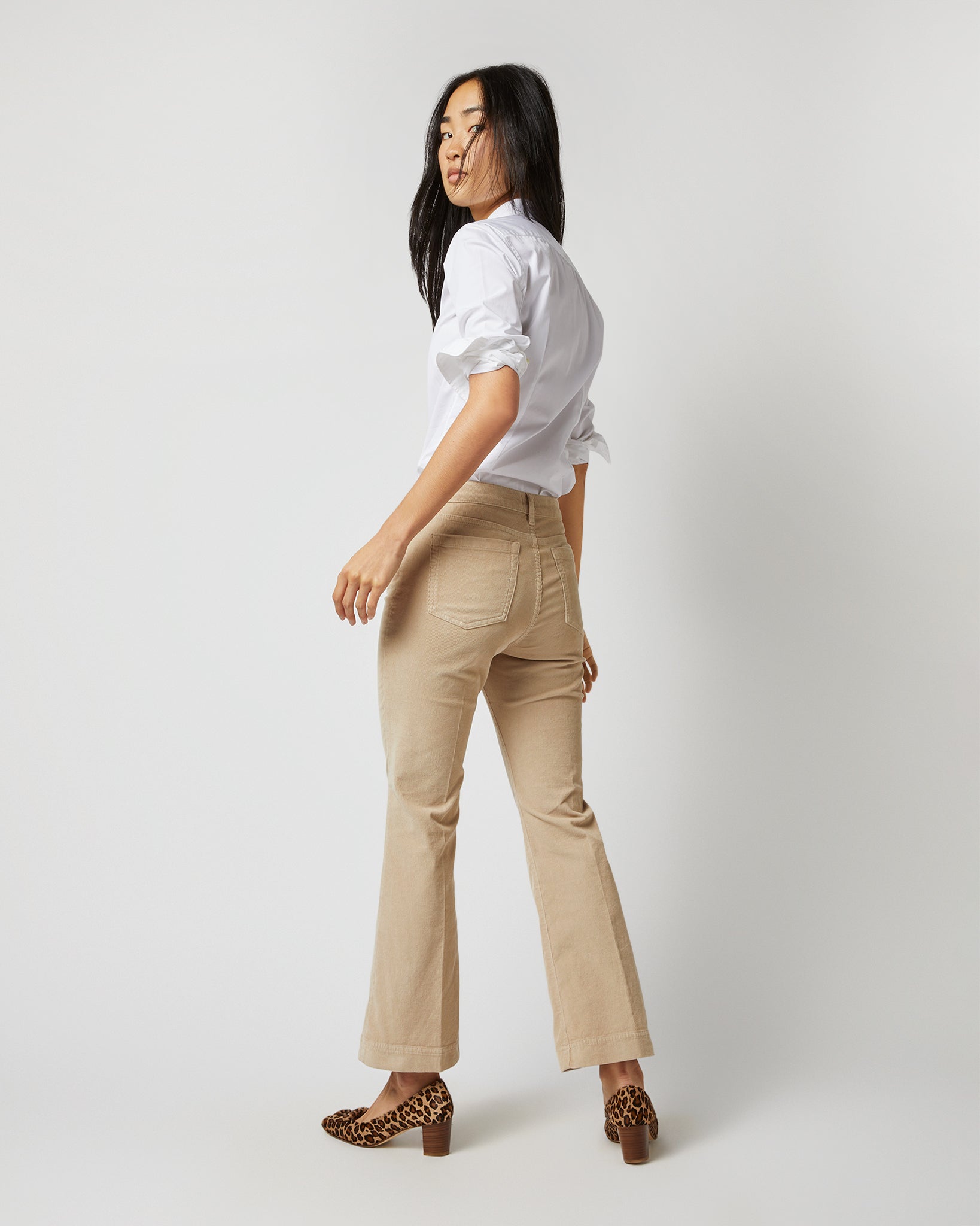 Kendall Flare 5-Pocket Pant in Stone Stretch Cord