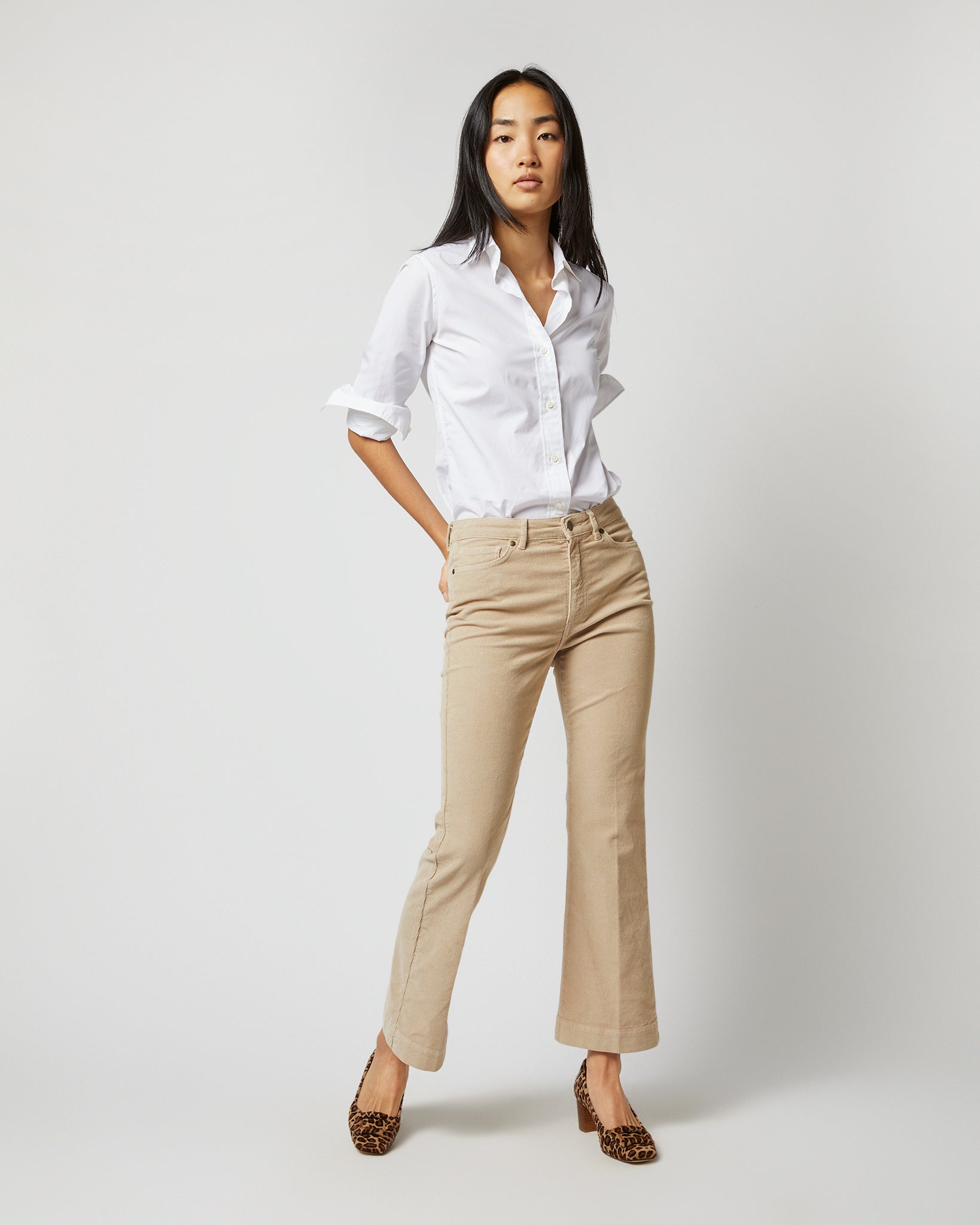 Kendall Flare 5-Pocket Pant in Stone Stretch Cord