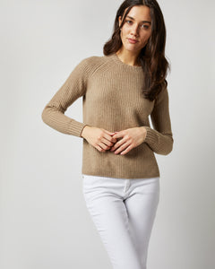 Eli Shaker-Stitch Sweater in Heather Mink Cashmere