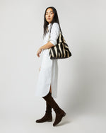 Load image into Gallery viewer, Large Hobo Bag in Black/White Zebra Printed Pony
