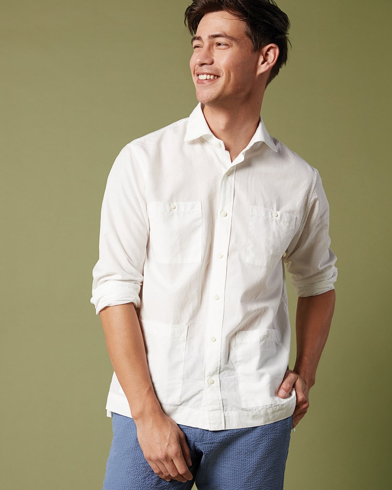 Long-Sleeved Marquez Shirt in White Cotolino