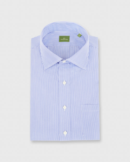 Spread Collar Dress Shirt Blue Small Bengal Stripe Poplin