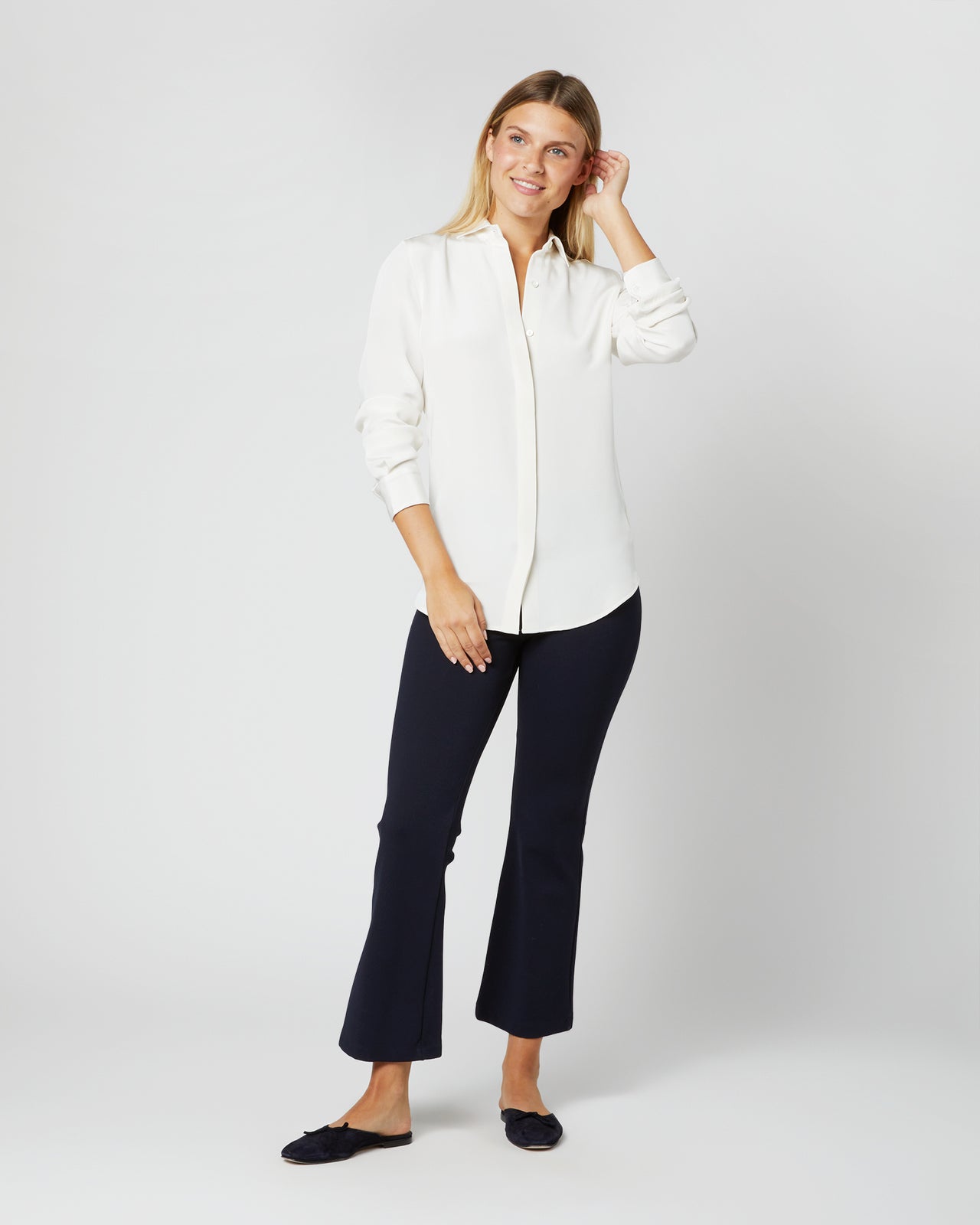 Classic Blouse in Ivory Silk Crepe de Chine