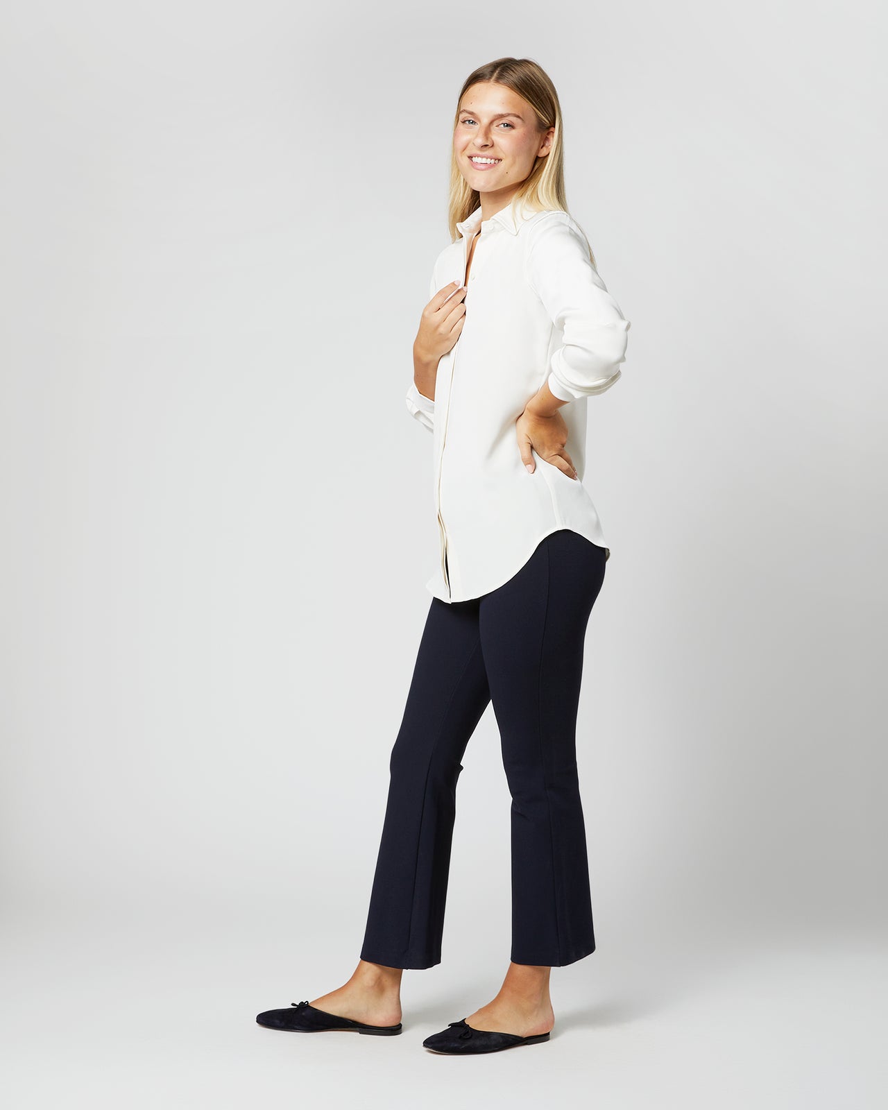 Classic Blouse in Ivory Silk Crepe de Chine