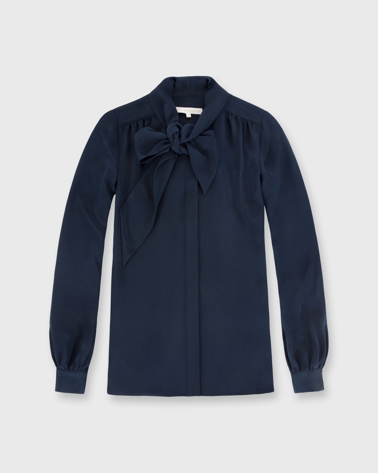 Tie-Neck Blouse Navy Silk