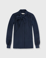 Load image into Gallery viewer, Tie-Neck Blouse Navy Silk
