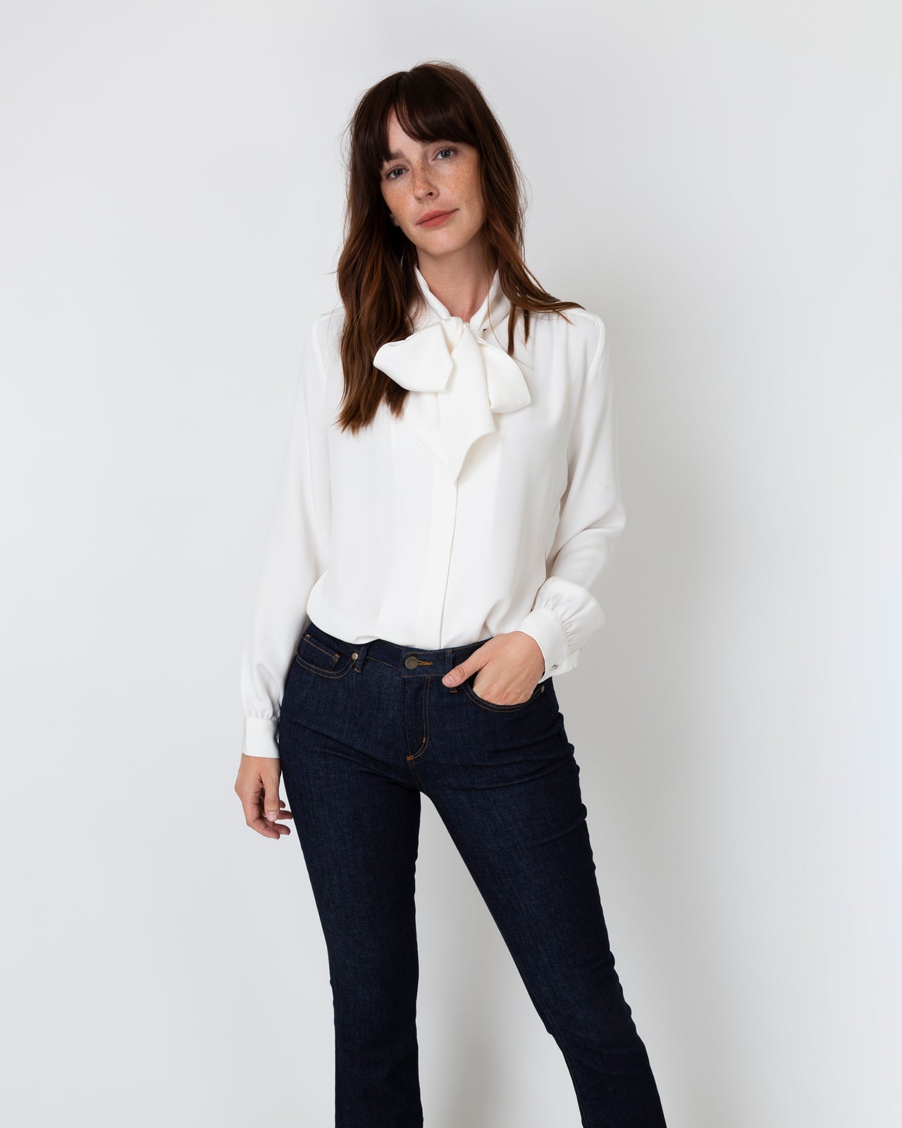 dress blouse Tie-Neck Blouse in Ivory Silk Crepe de Chine