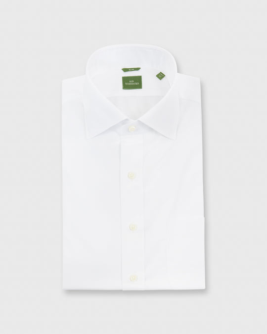 Slim Fit Spread Collar Dress Shirt White Poplin