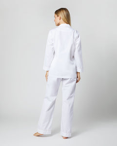 Pajama Set in White Poplin/Pink Trim