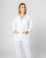 Load image into Gallery viewer, Pajama Set in White Poplin/Pink Trim
