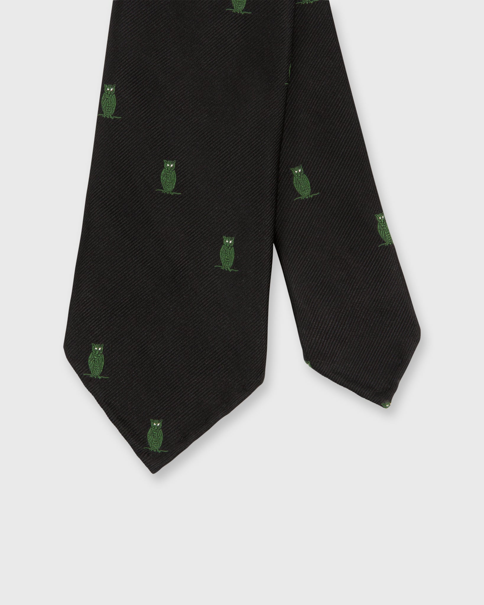 Silk Woven Club Tie Black/Green Owl