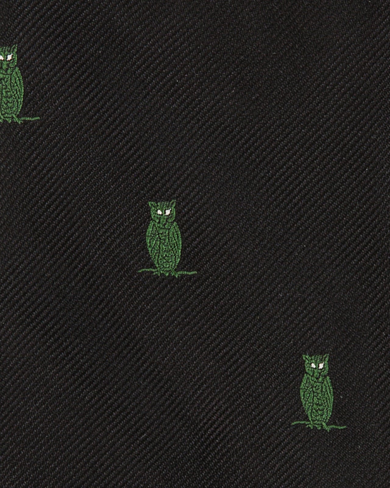 Silk Woven Club Tie Black/Green Owl