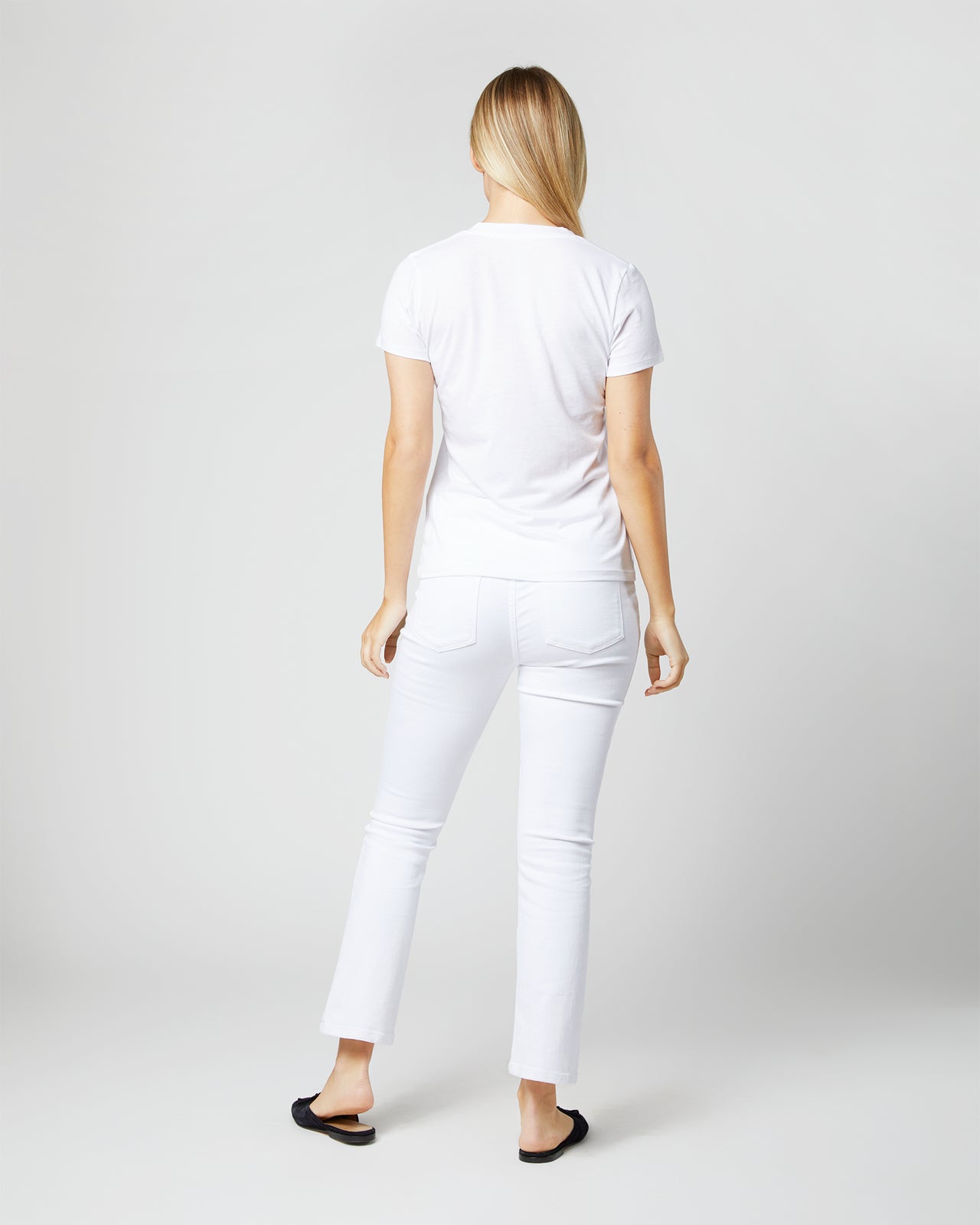 Short-Sleeved Deep-V Tee in White Pima Cotton