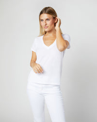 Short-Sleeved Deep-V Tee in White Pima Cotton