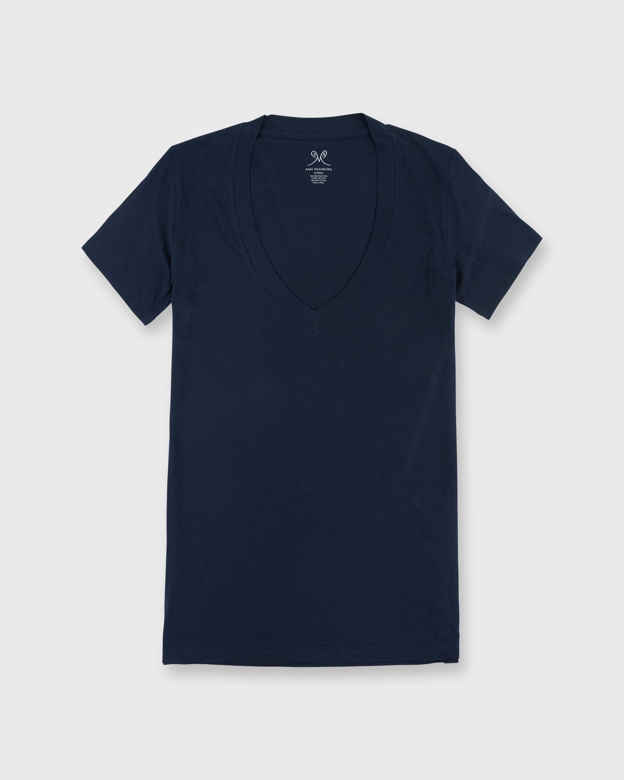 Short-Sleeved Deep-V Tee Navy Pima Cotton