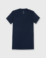Load image into Gallery viewer, Short-Sleeved Deep-V Tee Navy Pima Cotton
