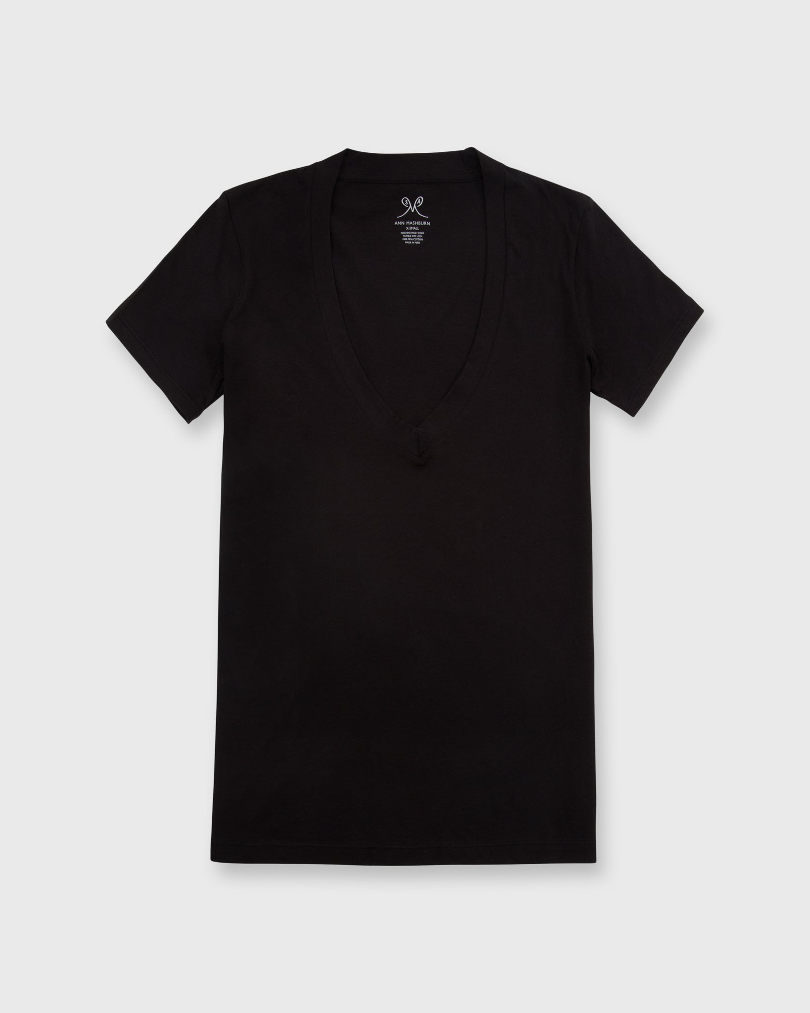 Short-Sleeved Deep-V Tee Black Pima Cotton