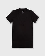 Load image into Gallery viewer, Short-Sleeved Deep-V Tee Black Pima Cotton
