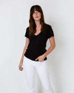 Load image into Gallery viewer, Short-Sleeved Deep-V Tee in Black Pima Cotton

