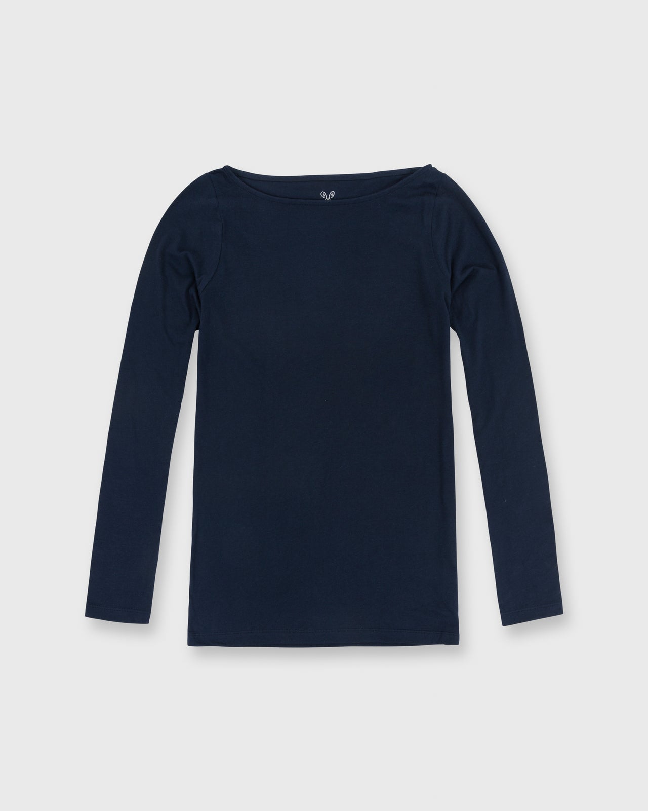 Long-Sleeved Boatneck Tee Navy Pima Cotton