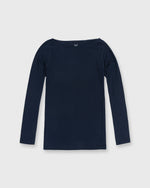 Load image into Gallery viewer, Long-Sleeved Boatneck Tee Navy Pima Cotton
