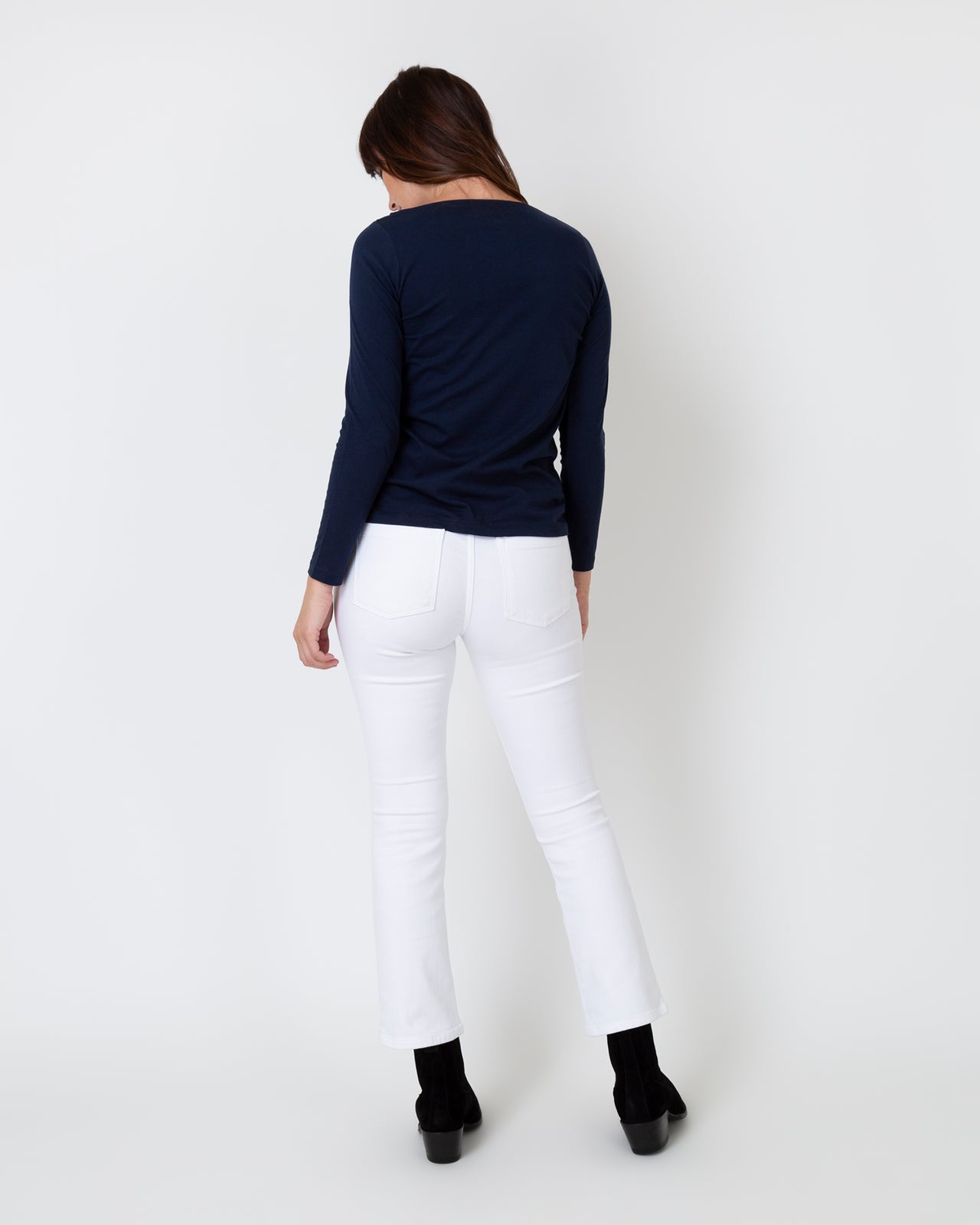 Long-Sleeved Boatneck Tee in Navy Pima Cotton