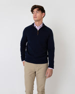 Load image into Gallery viewer, Half-Zip Sweater in Navy Cashmere
