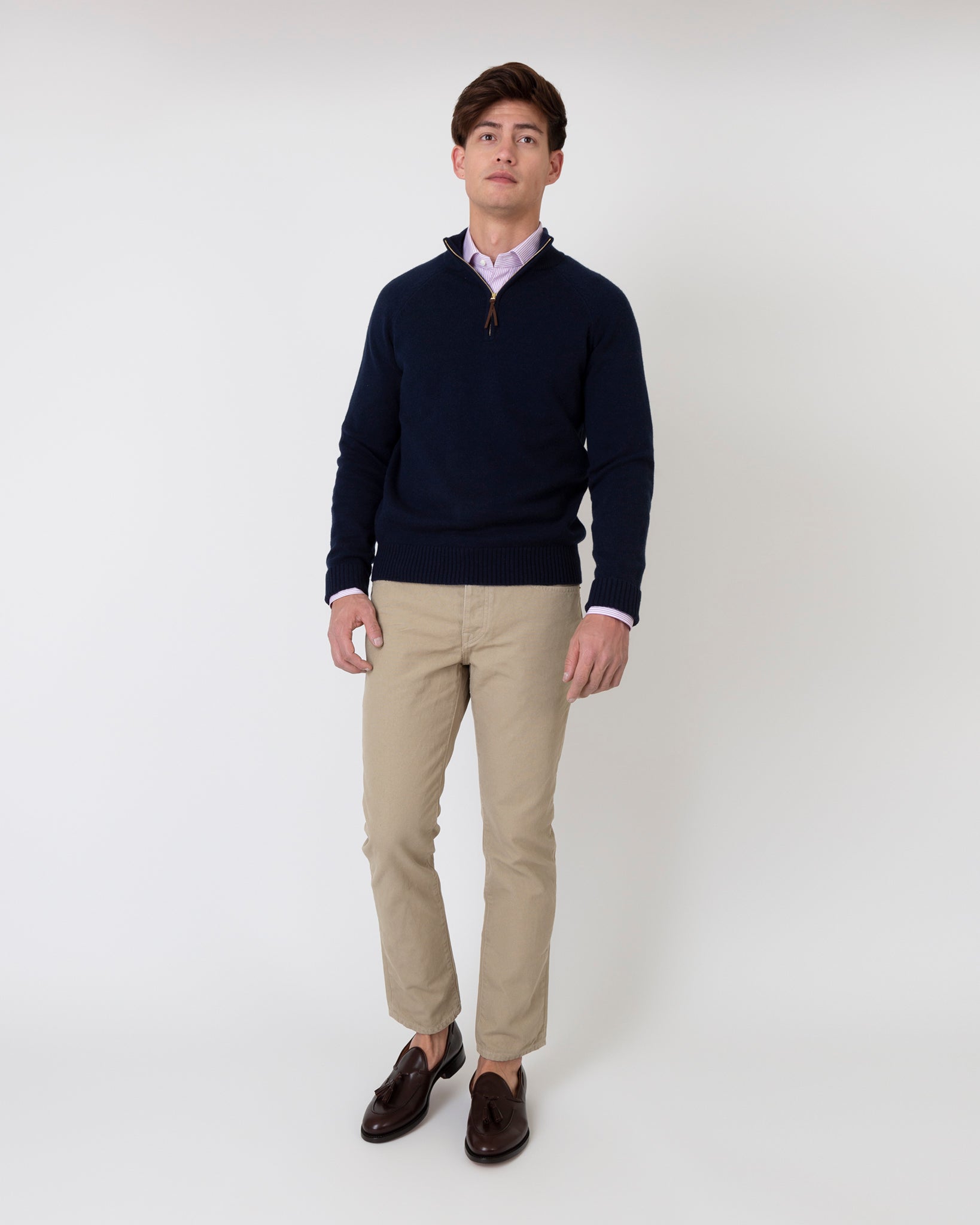 Half-Zip Sweater in Navy Cashmere