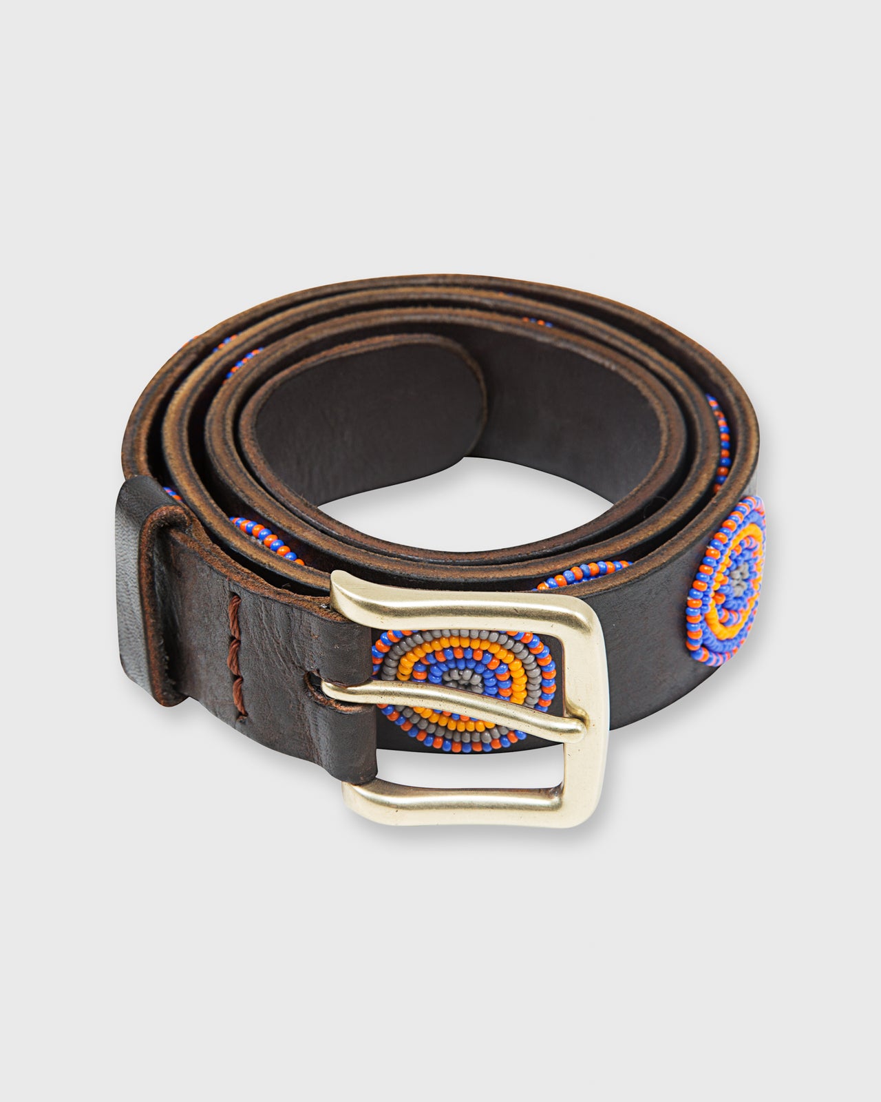 1.25" African Beaded Belt Blue/Orange Disc