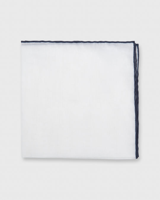 Hand-Rolled Pocket Square White Cotolino/Navy Edge