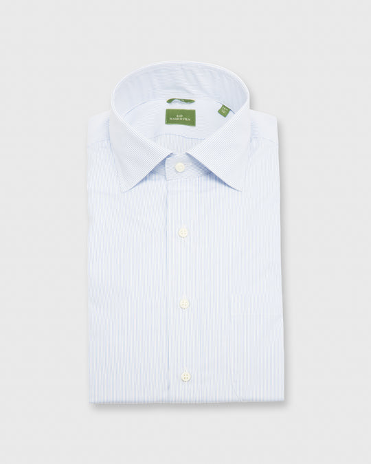 Slim Fit Spread Collar Dress Shirt Sky Pencil Stripe Poplin