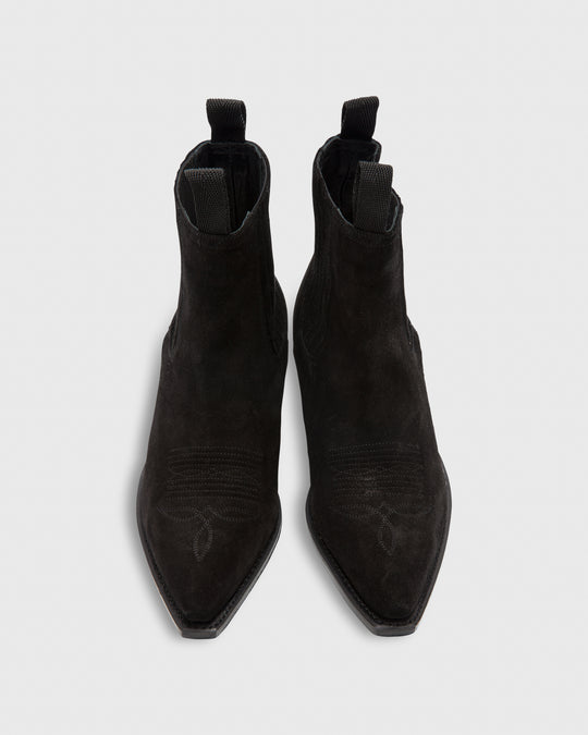 Short Cowboy Boot Black Suede