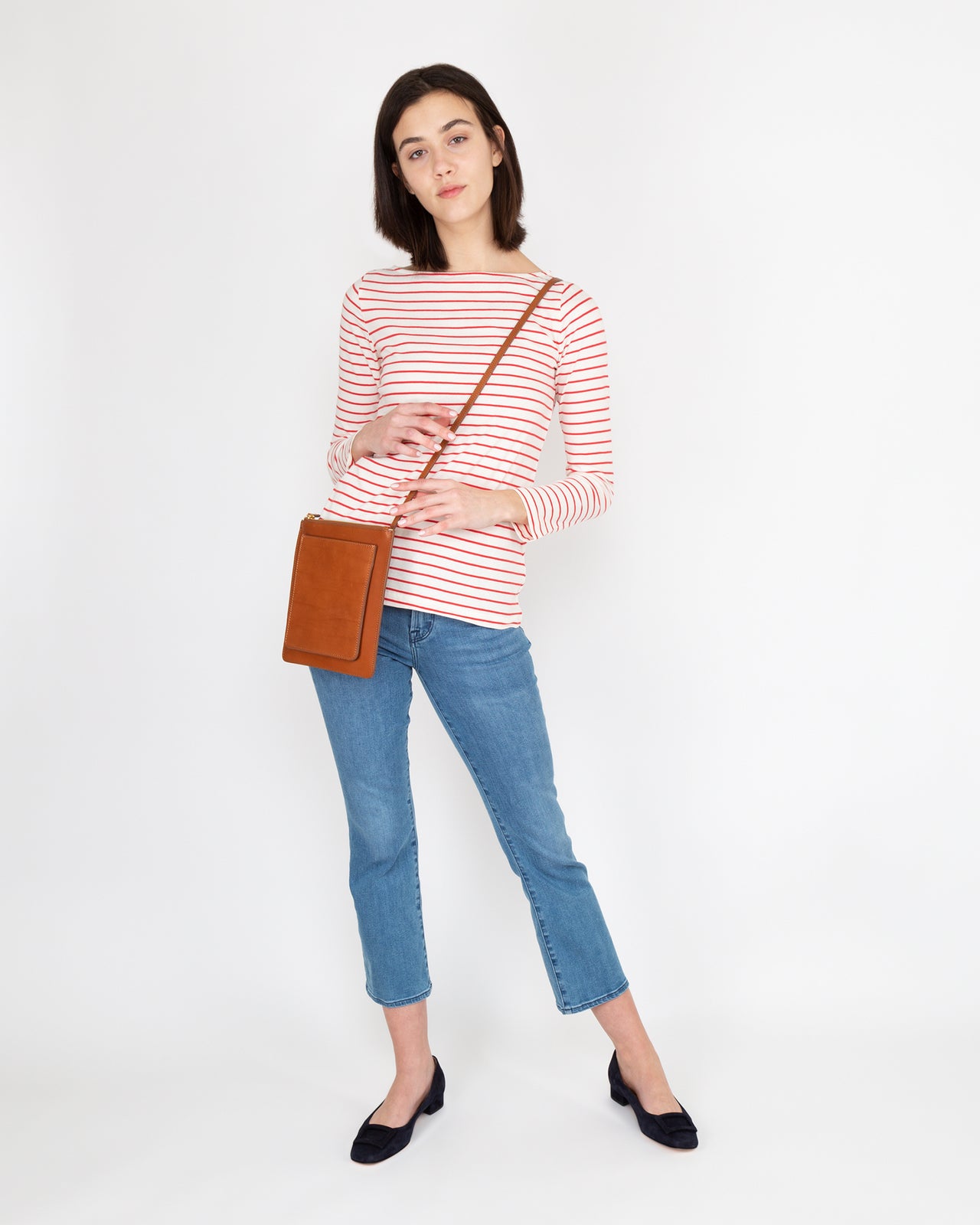 Flat Crossbody Pouch Bag Natural Leather