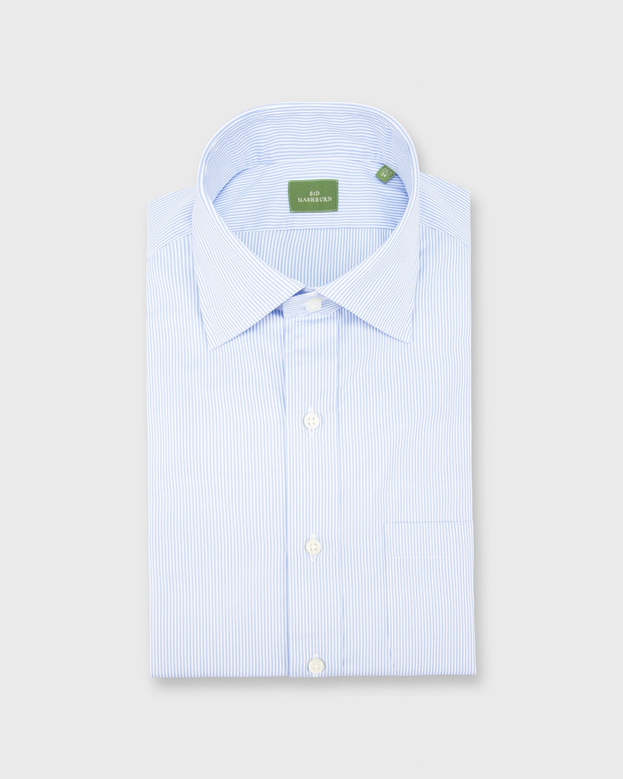 Spread Collar Dress Shirt Sky Small Bengal Stripe Poplin