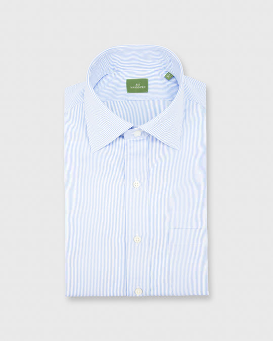 Spread Collar Dress Shirt Sky Small Bengal Stripe Poplin