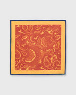 Load image into Gallery viewer, Wool/Silk Print Pocket Square Collegiate Gold/Vermillion/Navy Large Paisley

