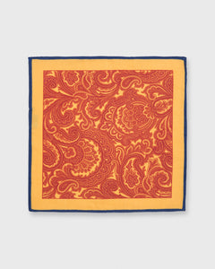 Wool/Silk Print Pocket Square Collegiate Gold/Vermillion/Navy Large Paisley
