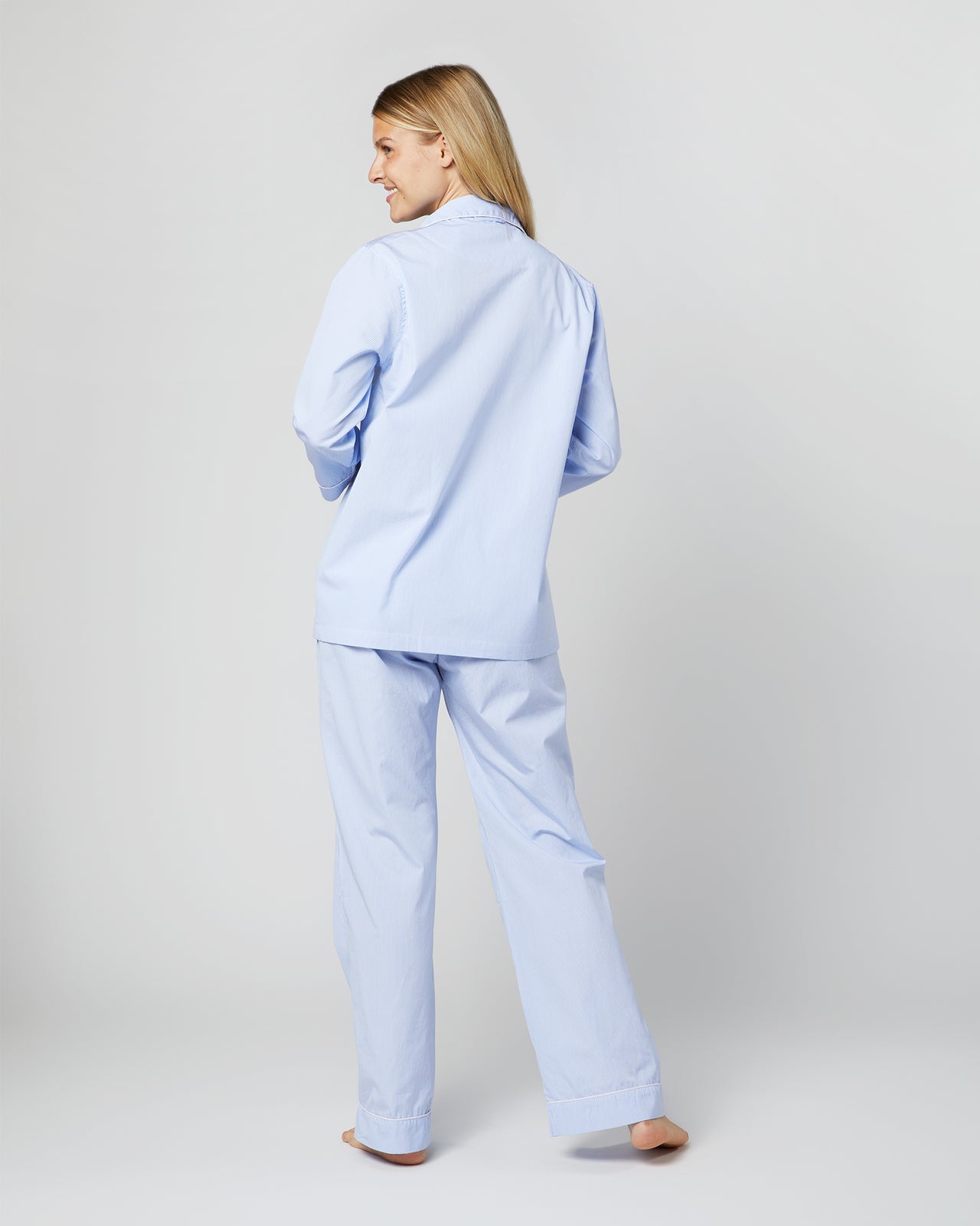 Pajama Set in Sky Small Bengal Stripe Poplin