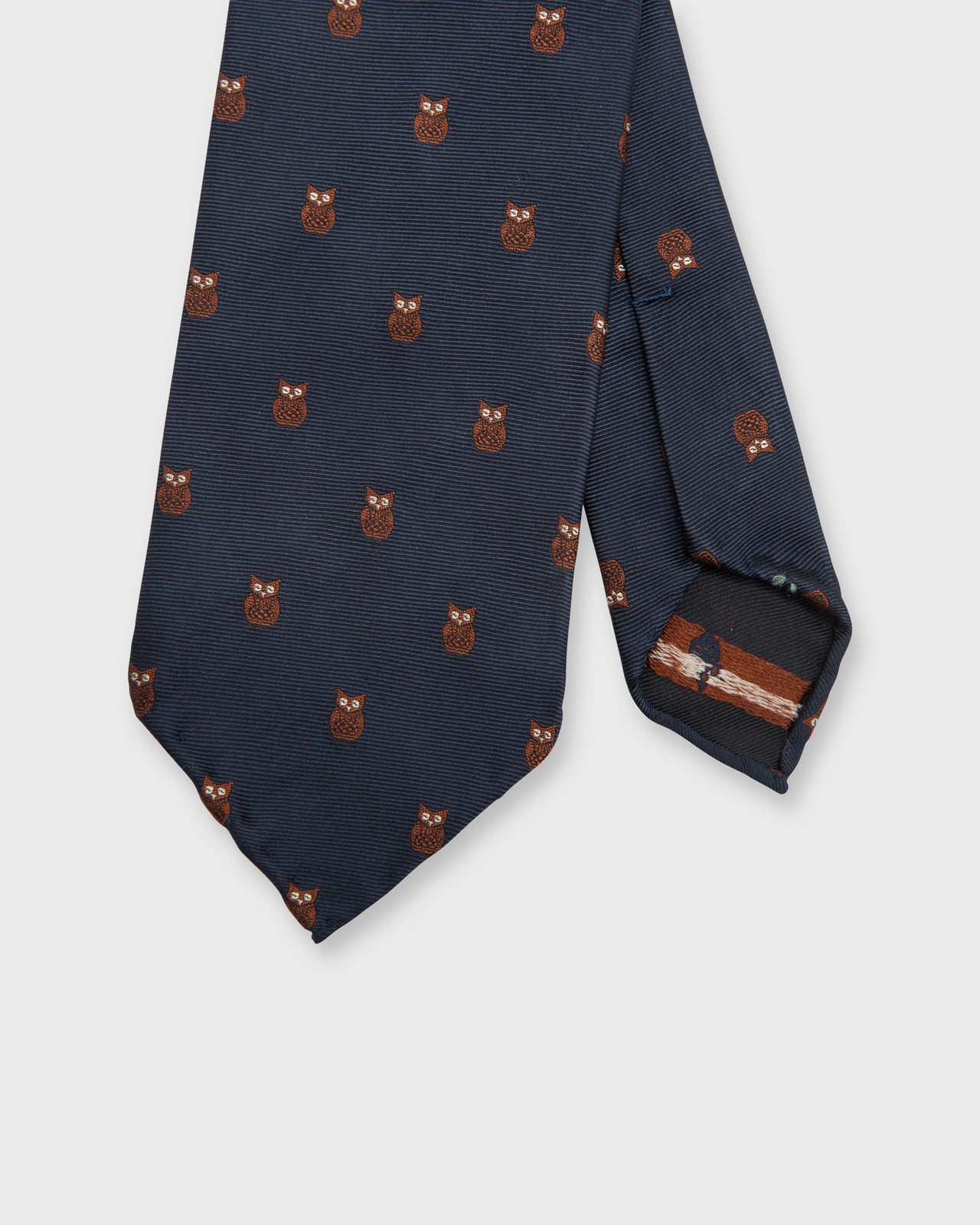 Silk Faille Club Tie Navy/Brown Owl