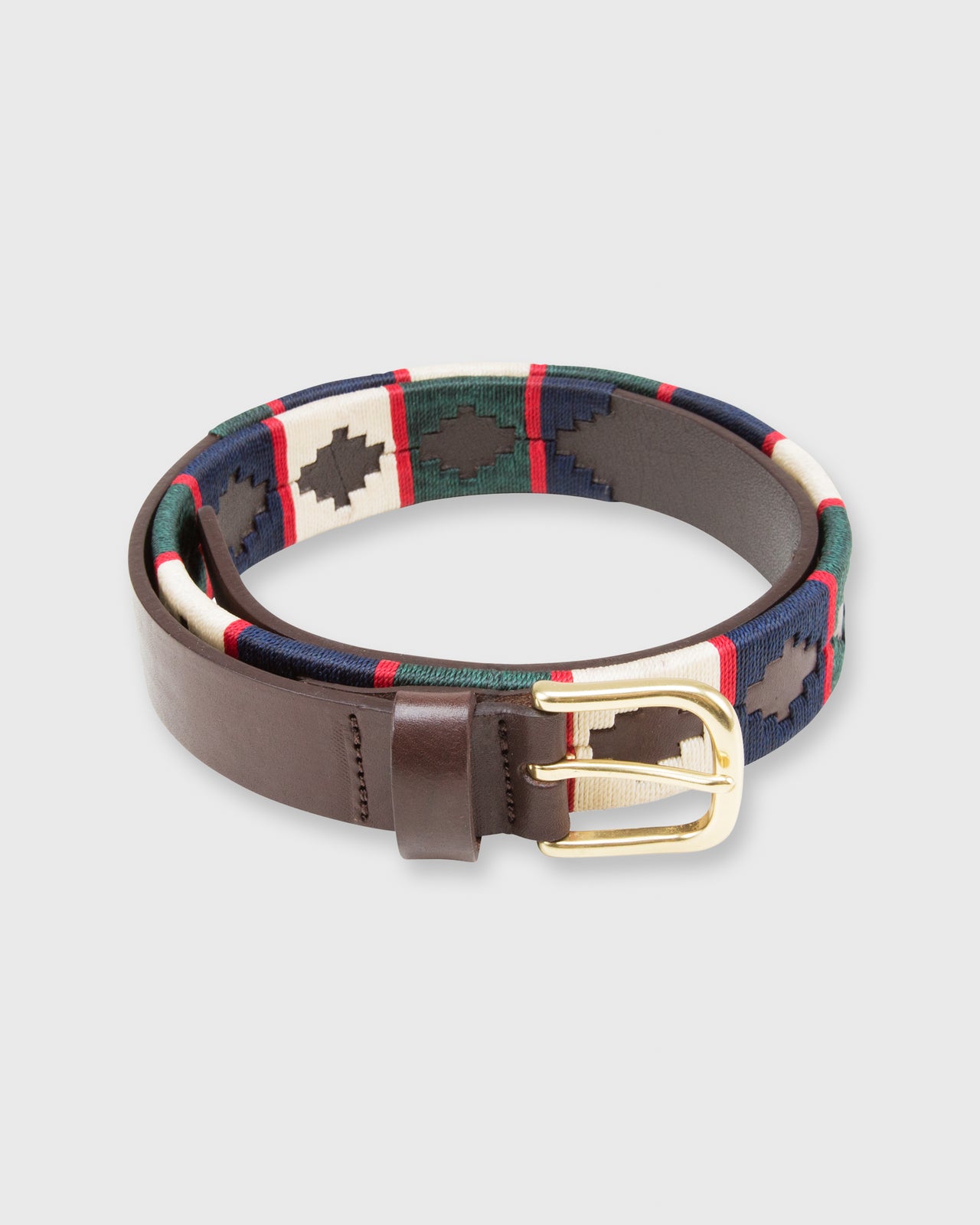 1 1/8" Polo Belt Cream/Red/Navy/Green Chocolate Leather