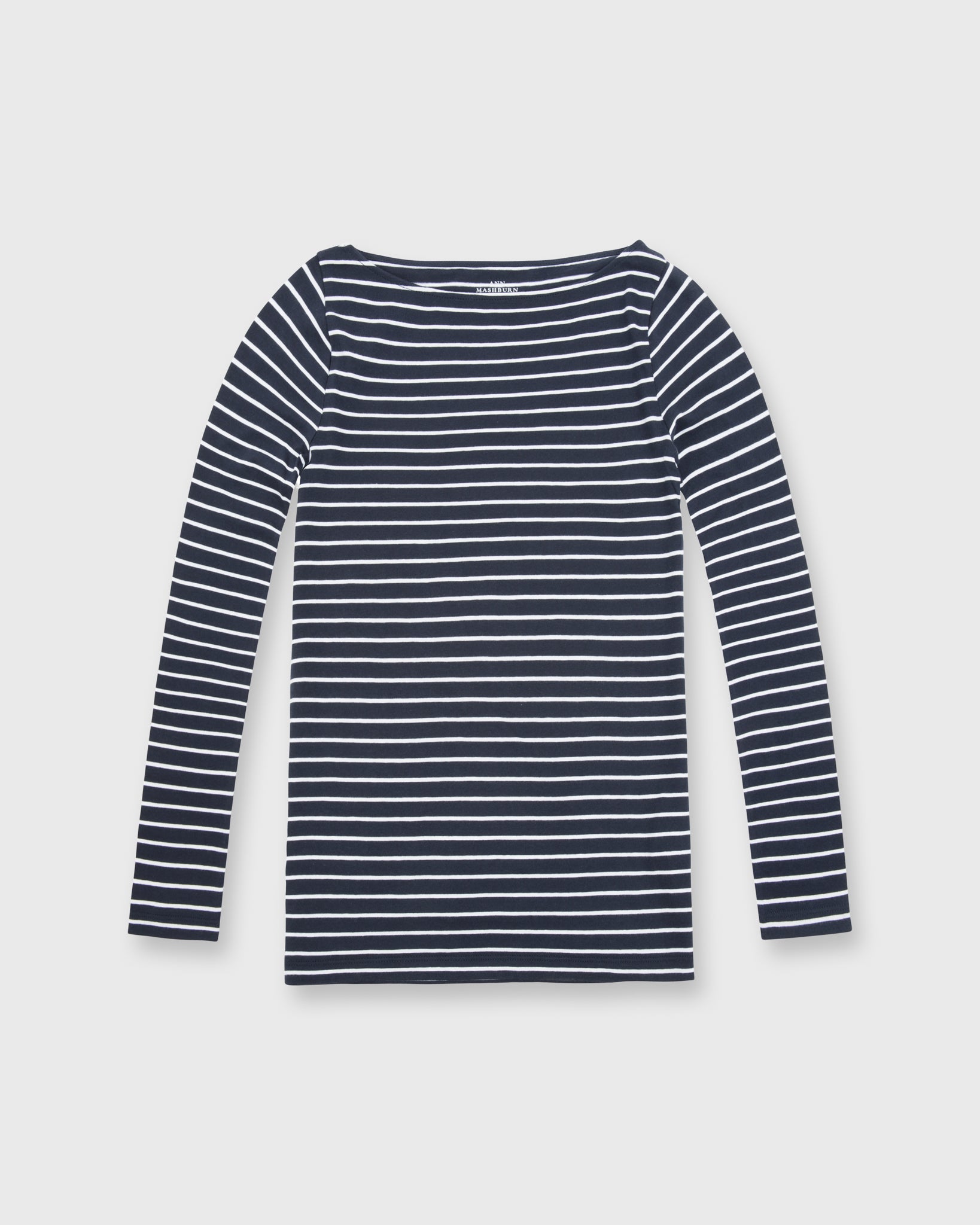 Long-Sleeved Boatneck Tee in Navy Stripe Jersey | Shop Ann Mashburn